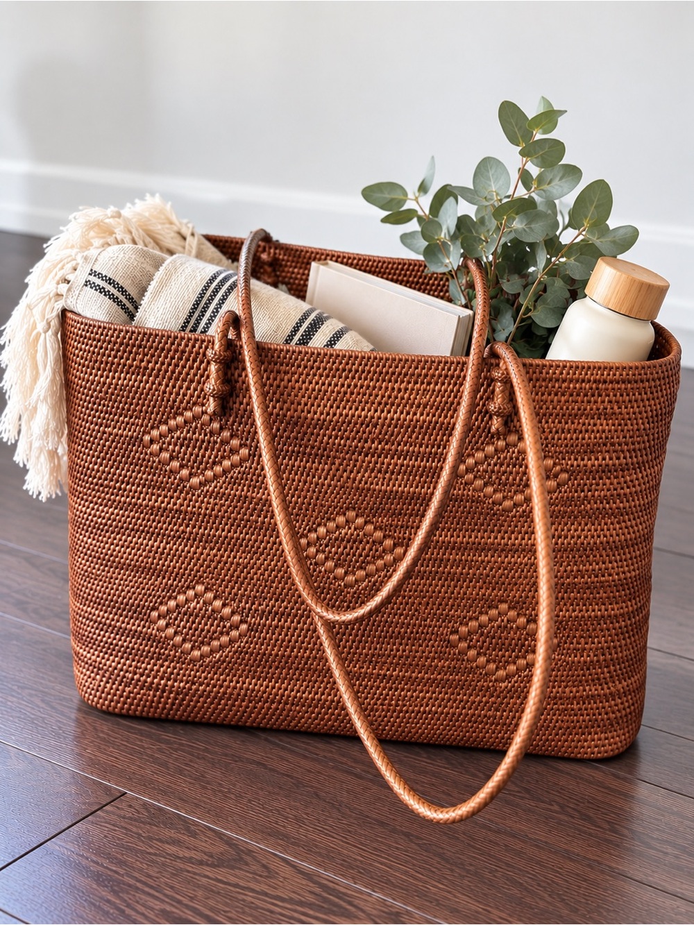 Ata Ketak Woven Basket Tote Bag Brown Artisan Boho Resort
